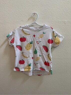Zara White Short Sleeve Tee with Colorful Fruit Print